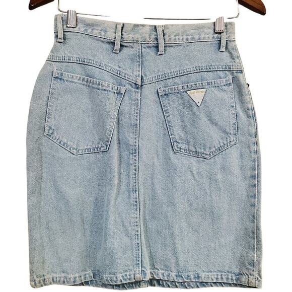 Vintage California Gold Rush Denim Skirt Womens Small Light Wash 80s Glam Rock - Picture 2 of 7